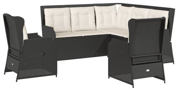 5 részes fekete polyrattan kerti ülőgarnitúra párnákkal