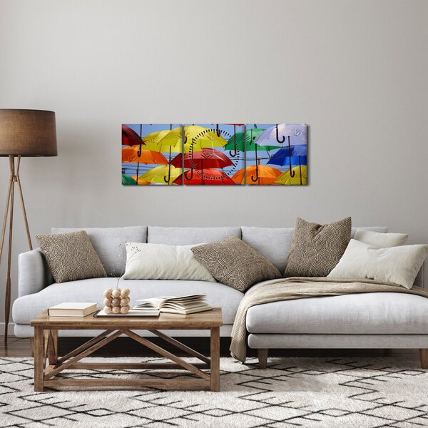Színes esernyők képe (órával) (90x30 cm)