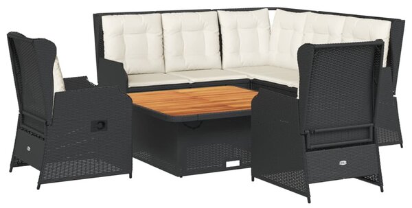 6 részes fekete polyrattan kerti ülőgarnitúra párnákkal