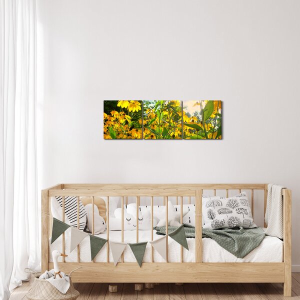 Sárga virágok képe (órával) (90x30 cm)