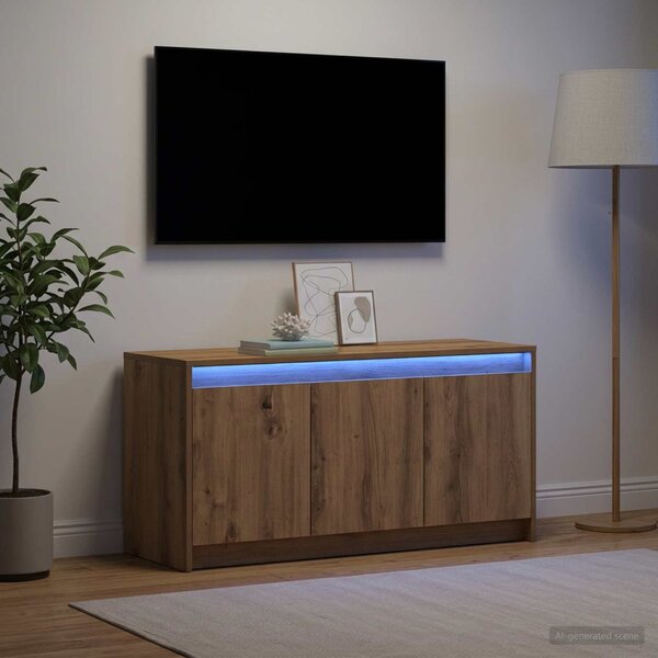 TV szekrény 100 x 34 x 50 cm Kézműves Tölgy Szerelt Fa