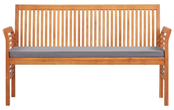 Háromszemélyes tömör akácfa kerti pad párnával 150 cm