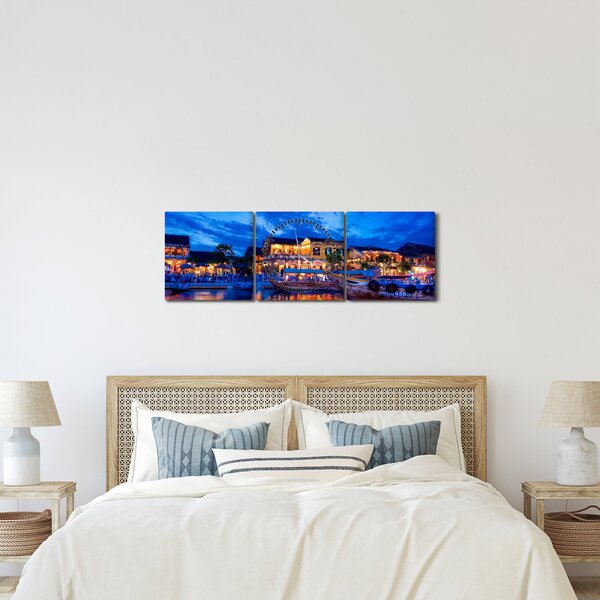 Egy kép Hoi An éjszakai városáról, Vietnam (órával) (90x30 cm)