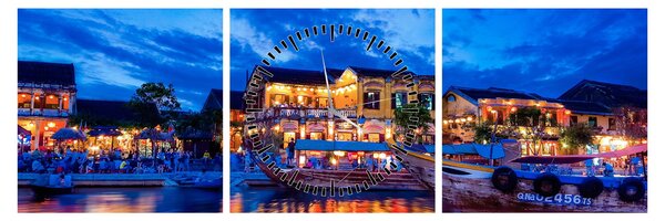 Egy kép Hoi An éjszakai városáról, Vietnam (órával) (90x30 cm)