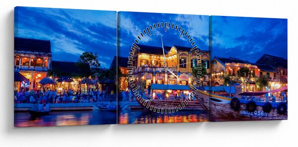Egy kép Hoi An éjszakai városáról, Vietnam (órával) (90x30 cm)