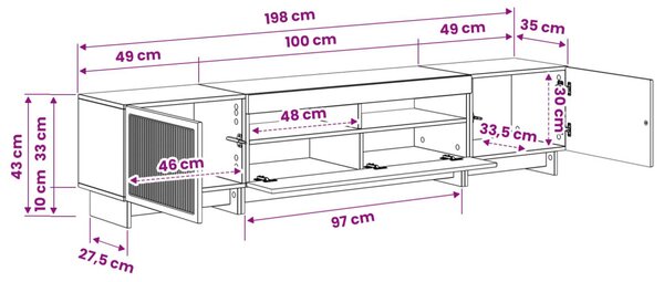 5 darabos LED TV szekrény Antik Fa Szerelt Fa