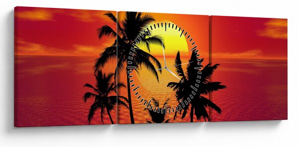 Egy sziget sziluettjének képe pálmafákkal (órával) (90x30 cm)