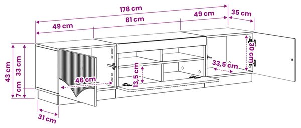 5 darabos LED TV szekrény Antik Fa Szerelt Fa