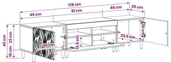 5 darabos LED TV szekrény Antik Fa Szerelt Fa