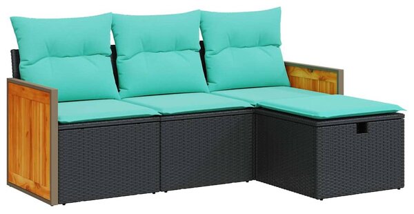 4 részes fekete polyrattan kerti ülőgarnitúra párnákkal