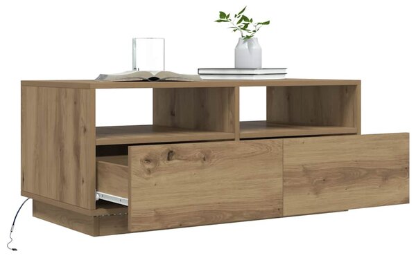 Kézműves tölgyszínű dohányzóasztal LED-lámpákkal 90x49x40 cm