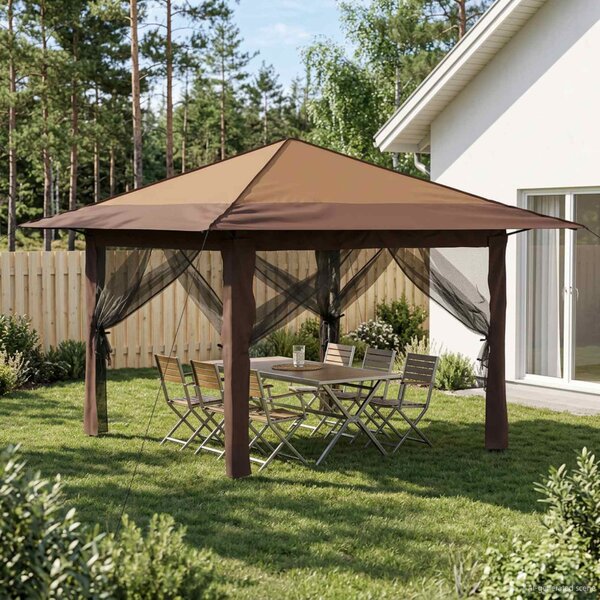 Kerti Pavilon 4 Oldalfallal 3,3 x 3,3 m Beige és barna