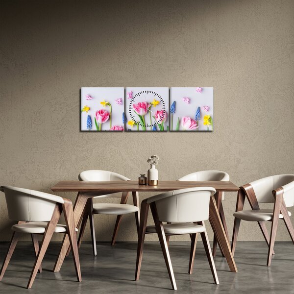 Tavaszi virágok képe (órával) (90x30 cm)
