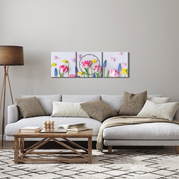 Tavaszi virágok képe (órával) (90x30 cm)