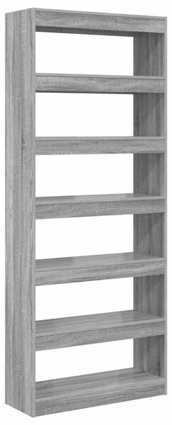 Könyvespolc 6 szintes 80 x 30 x 198 cm Szerelt Fa Szürke Sonoma