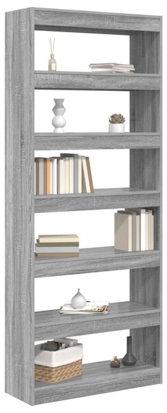 Könyvespolc 6 szintes 80 x 30 x 198 cm Szerelt Fa Szürke Sonoma