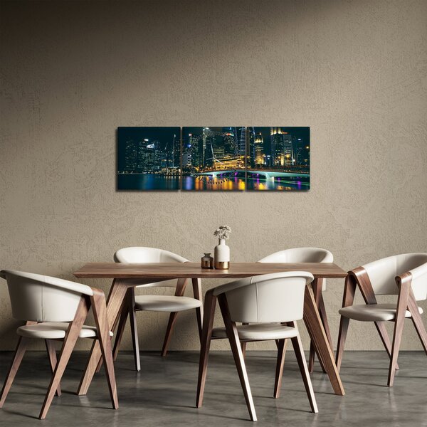 Egy kép az éjszakai Szingapúrról (órával) (90x30 cm)