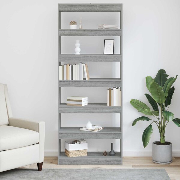 Könyvespolc 6 szintes 80 x 30 x 198 cm Szerelt Fa Szürke Sonoma