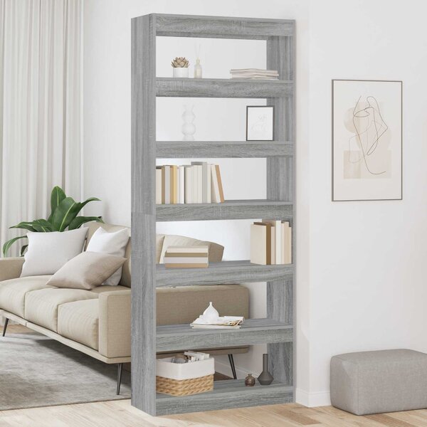 Könyvespolc 6 szintes 80 x 30 x 198 cm Szerelt Fa Szürke Sonoma