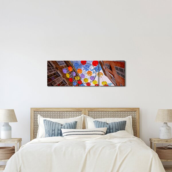 Színes esernyők képe (órával) (90x30 cm)