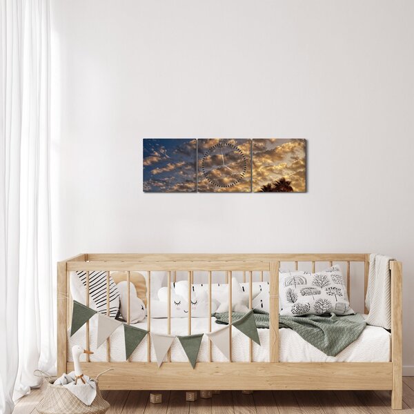 Kép - Pálmafák a felhők között (órával) (90x30 cm)