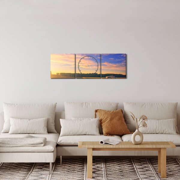 Egy sárga autó képe a mezőn (órával) (90x30 cm)