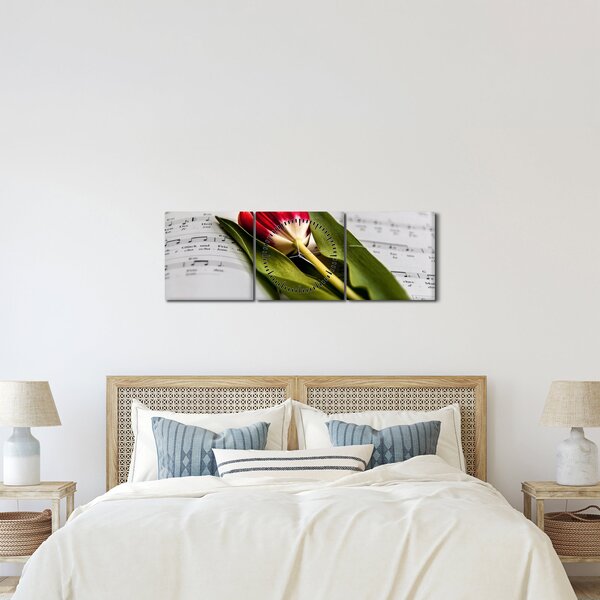 Egy vörös tulipán képe (órával) (90x30 cm)