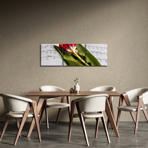 Egy vörös tulipán képe (órával) (90x30 cm)