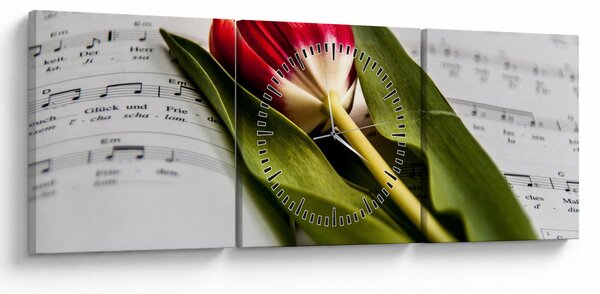 Egy vörös tulipán képe (órával) (90x30 cm)