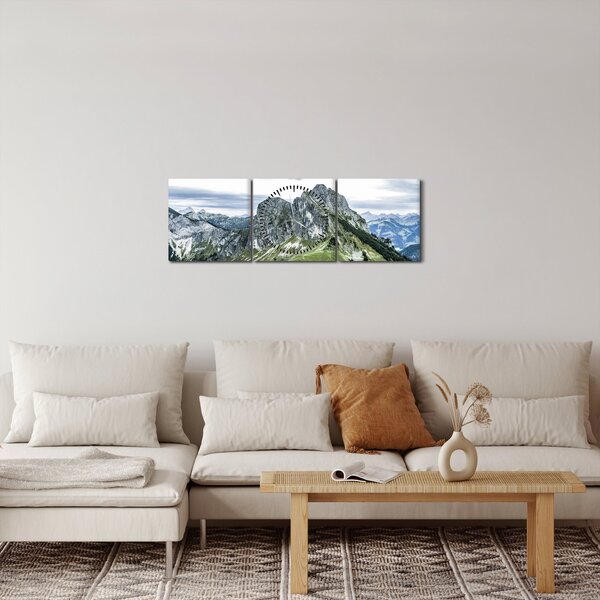 Kép - hegycsúcsok (órával) (90x30 cm)