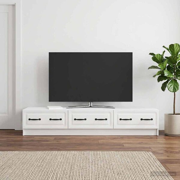 TV szekrény 147 x 34,5 x 27 cm Magasfényű Fehér Szerelt Fa
