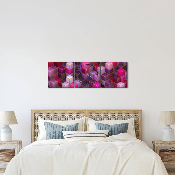 Lila kockák képe (órával) (90x30 cm)