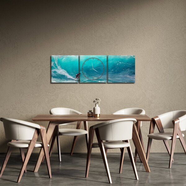 Szörfösök képe a hullámokban (órával) (90x30 cm)