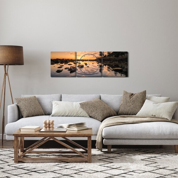 Kép - naplemente a tó mellett (órával) (90x30 cm)