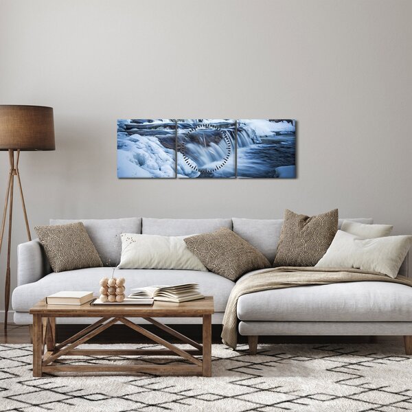 Egy folyó képe télen (órával) (90x30 cm)