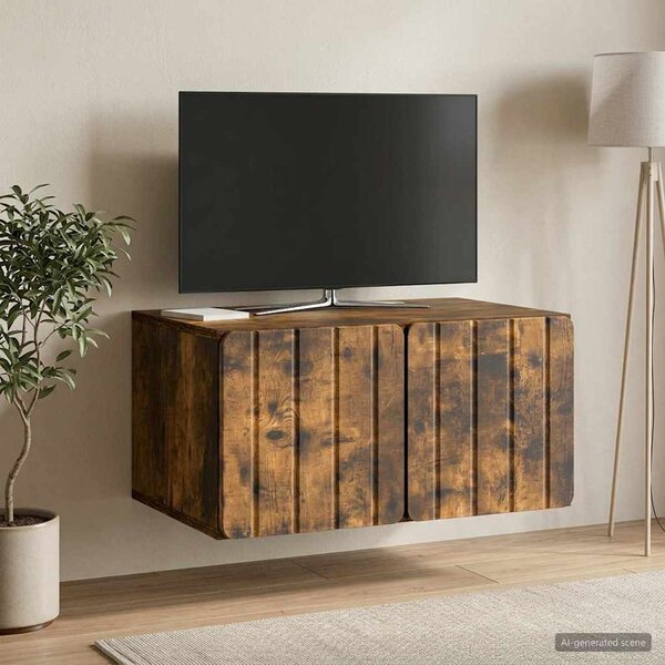 Fali TV szekrény 59,5 x 41 x 30 cm Füstös Tölgy Szerelt Fa
