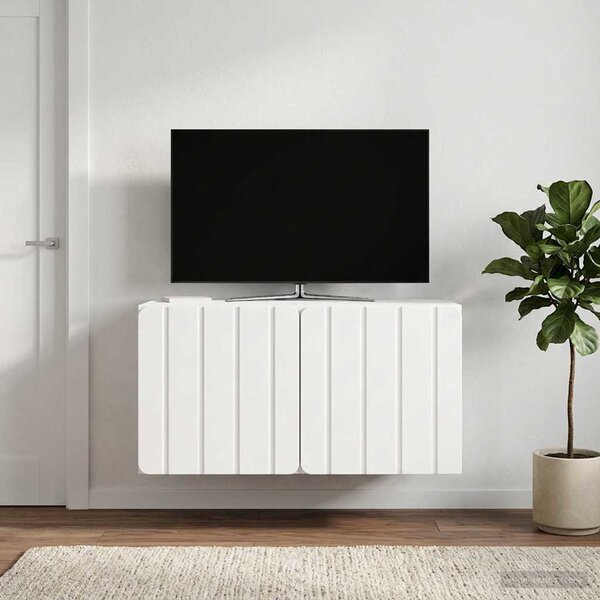 Fali TV szekrény 59,5 x 41 x 30 cm Magasfényű Fehér Szerelt Fa