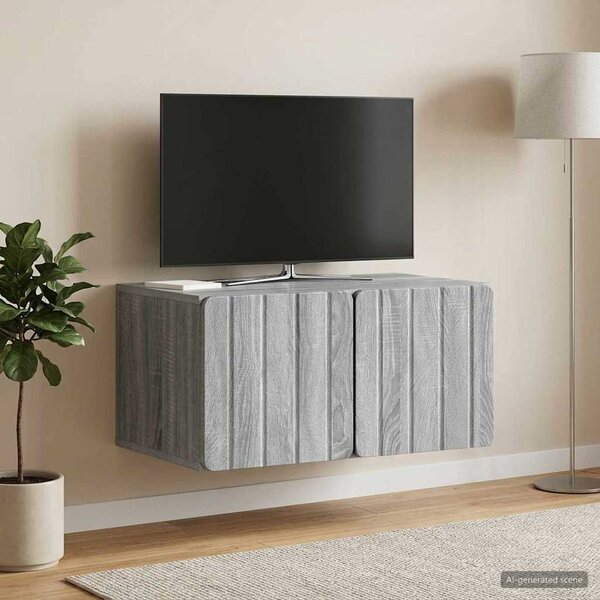 Fali TV szekrény 59,5 x 41 x 30 cm Szürke Sonoma Szerelt Fa