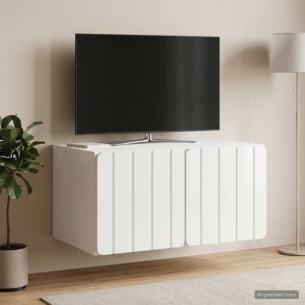 Fali TV szekrény 59,5 x 41 x 30 cm Magasfényű Fehér Szerelt Fa