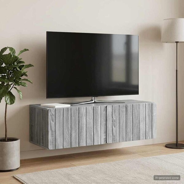 Fali TV szekrény 98 x 41 x 30 cm Szürke Sonoma Szerelt Fa