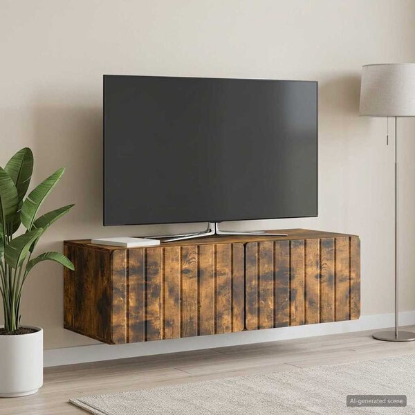 Fali TV szekrény 98 x 41 x 30 cm Füstös Tölgy Szerelt Fa