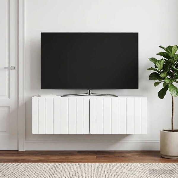 Fali TV szekrény 98 x 41 x 30 cm Magasfényű Fehér Szerelt Fa