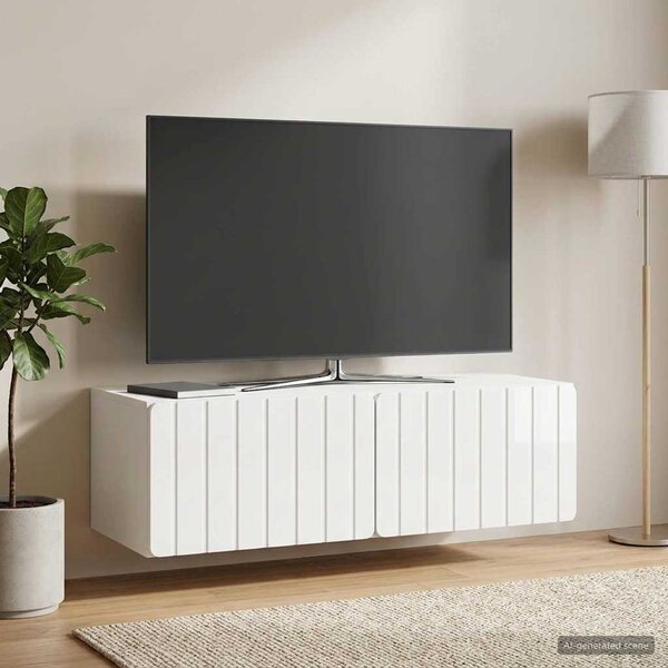 Fali TV szekrény 98 x 41 x 30 cm Magasfényű Fehér Szerelt Fa
