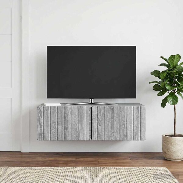 Fali TV szekrény 98 x 41 x 30 cm Szürke Sonoma Szerelt Fa