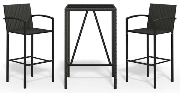 3 részes fekete polyrattan kerti bárszett