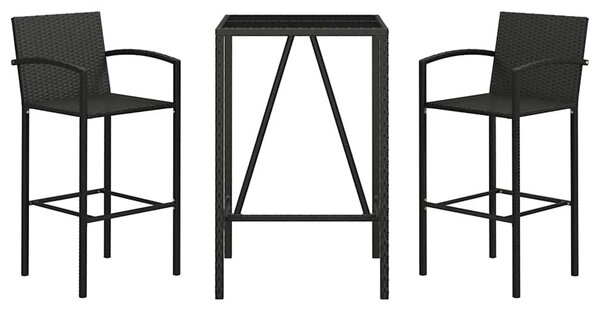 3 részes fekete polyrattan kerti bárszett