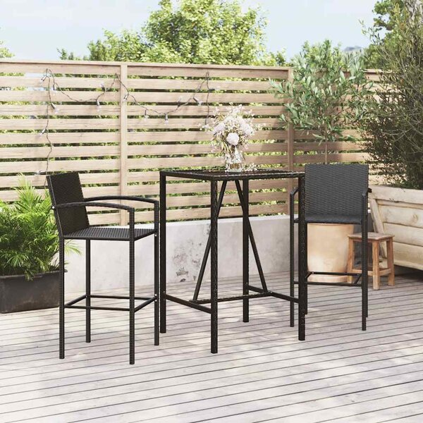 3 részes fekete polyrattan kerti bárszett