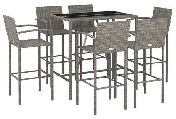 7 részes szürke polyrattan kerti bárszett