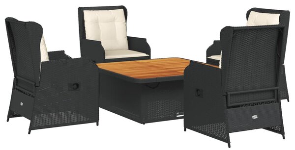 5 részes fekete polyrattan kerti ülőgarnitúra párnákkal