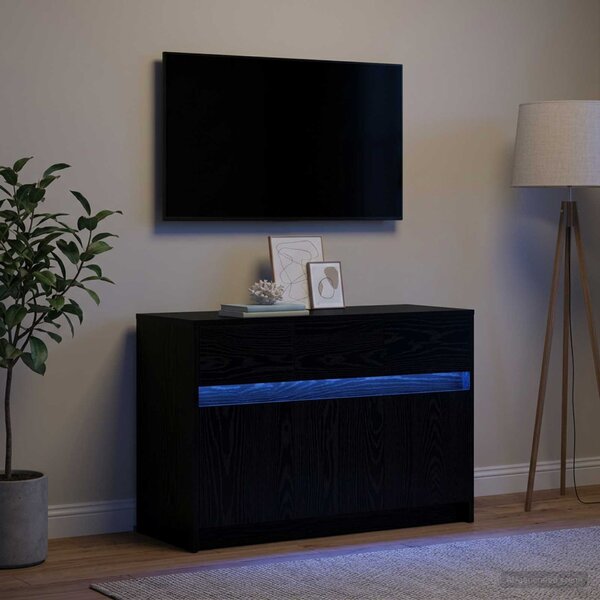 TV szekrény 91 x 34 x 61 cm Fekete Tölgy Szerelt Fa